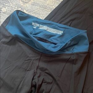 Victoria's Secret Black Yoga Leggings with Teal Waistband